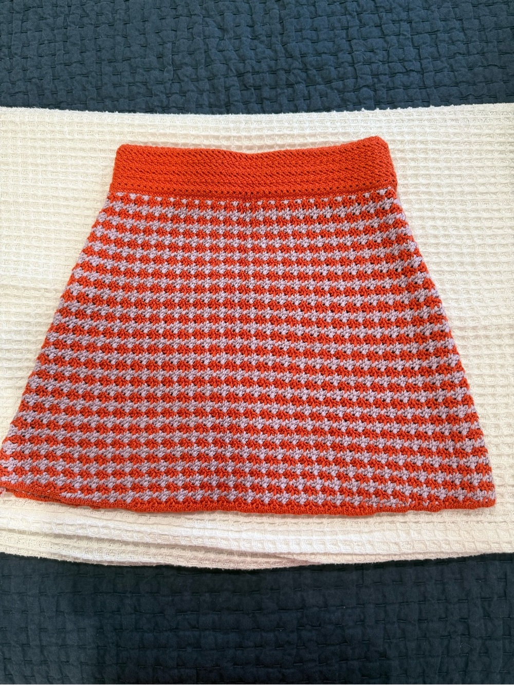 Zara Orange and Light Gray Knit A-Line Mini Skirt